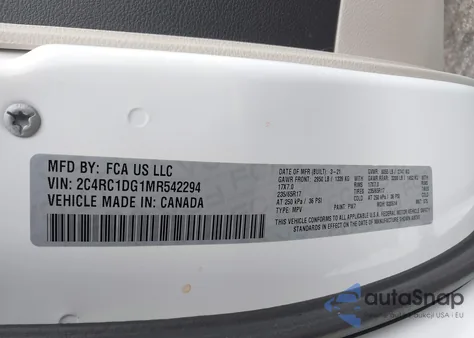 2021 Chrysler Voyager Lxi из США, поврежденный, VIN 2C4RC1DG1MR542294